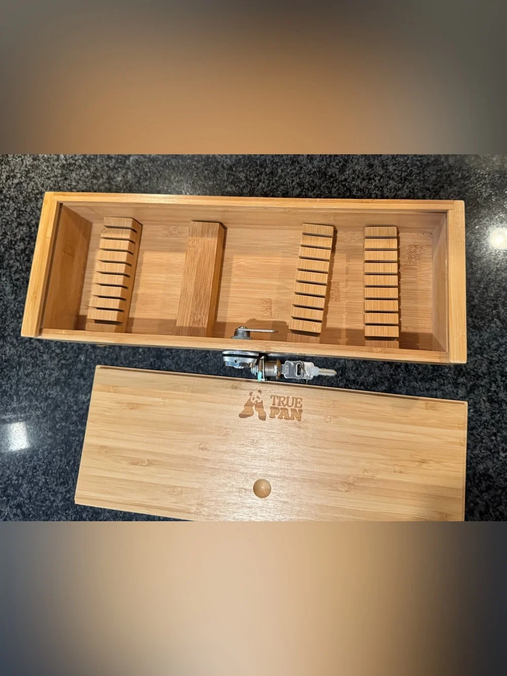 Bamboo Knife Drawer Box with Chrome Lock and Key